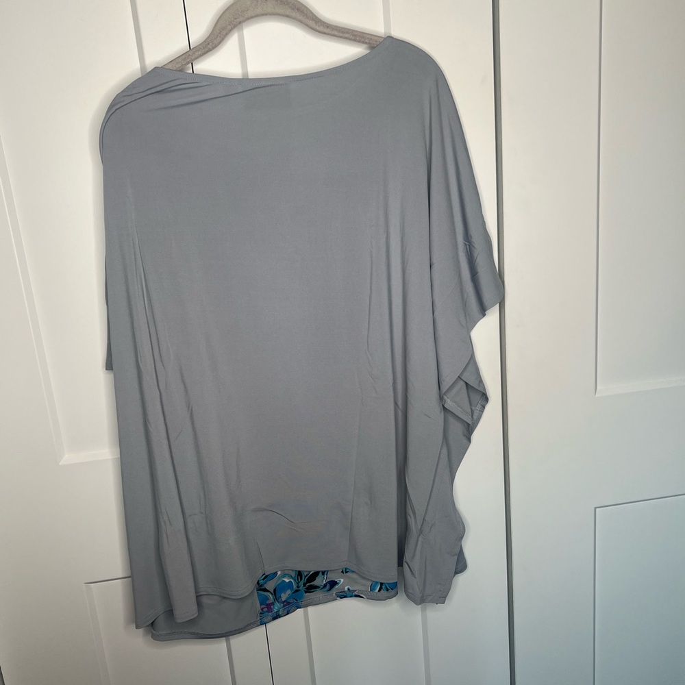 Bob Mackie NWT Gray Blue Floral Blouse Kaftan Top women’s plus size 2X - Picture 6 of 7